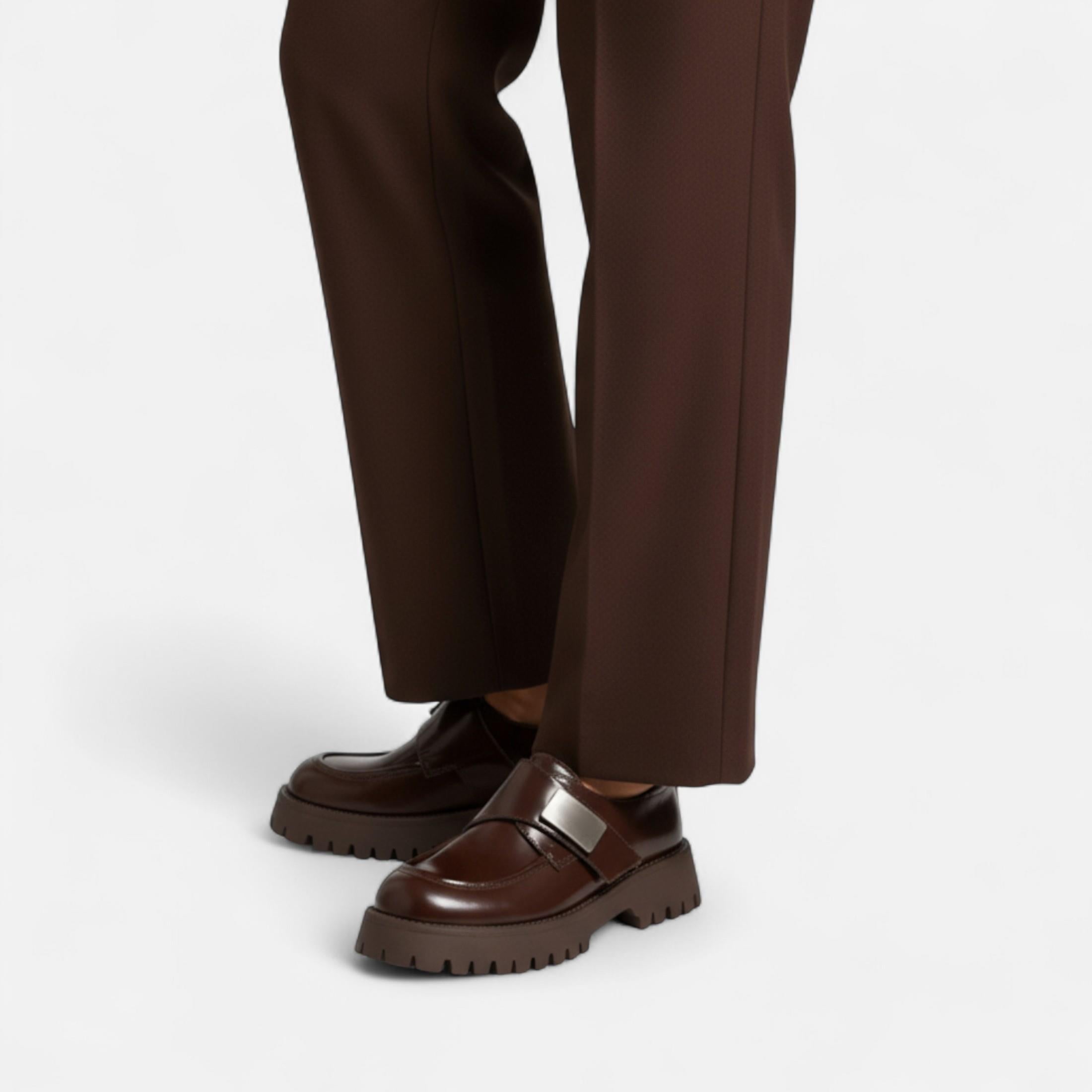 Maison Dresson | Women’s Leather Derby Shoes – Round Toe Buckle Flats