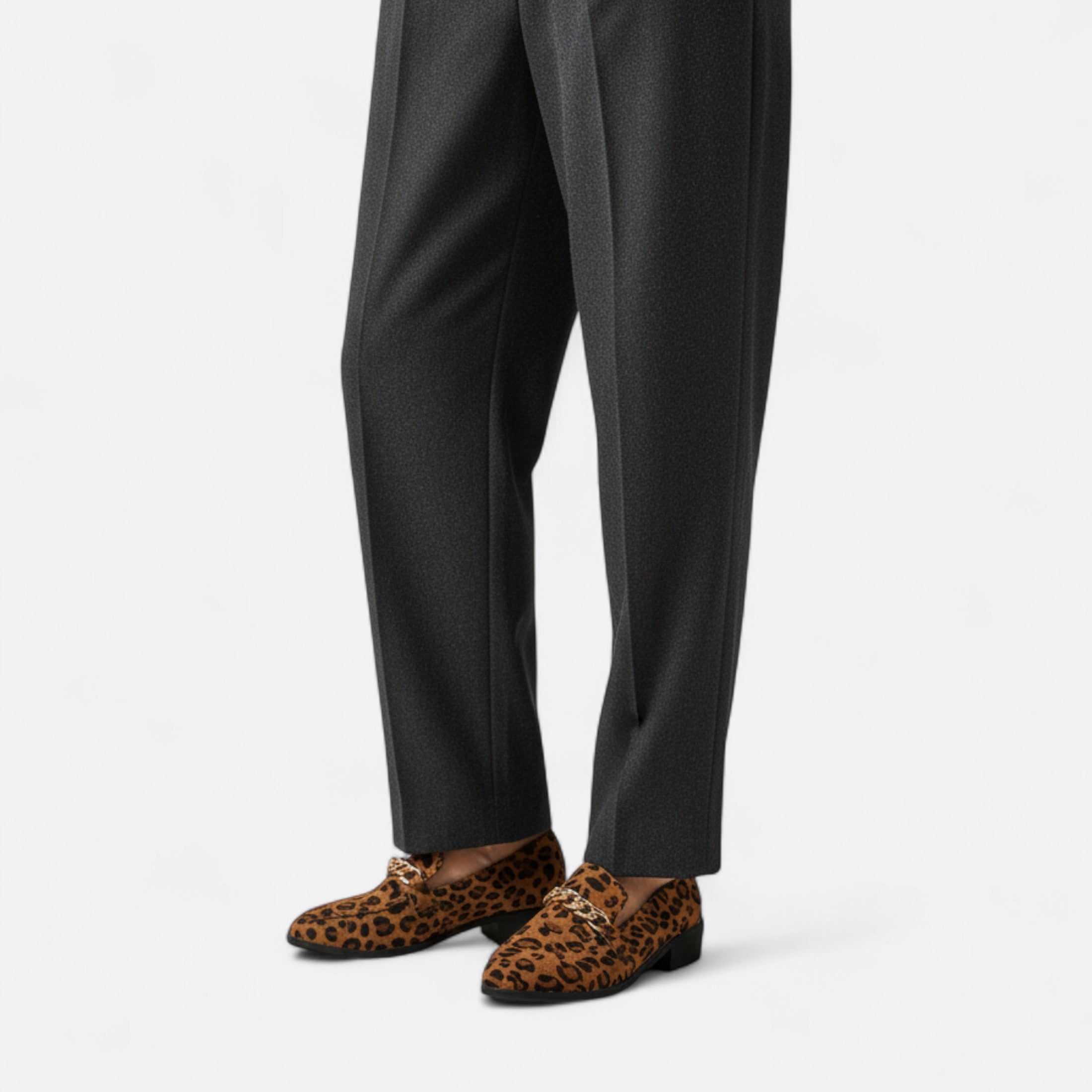 Maison Dresson | Women’s Suede Loafers – Leopard Print Mid-Heel