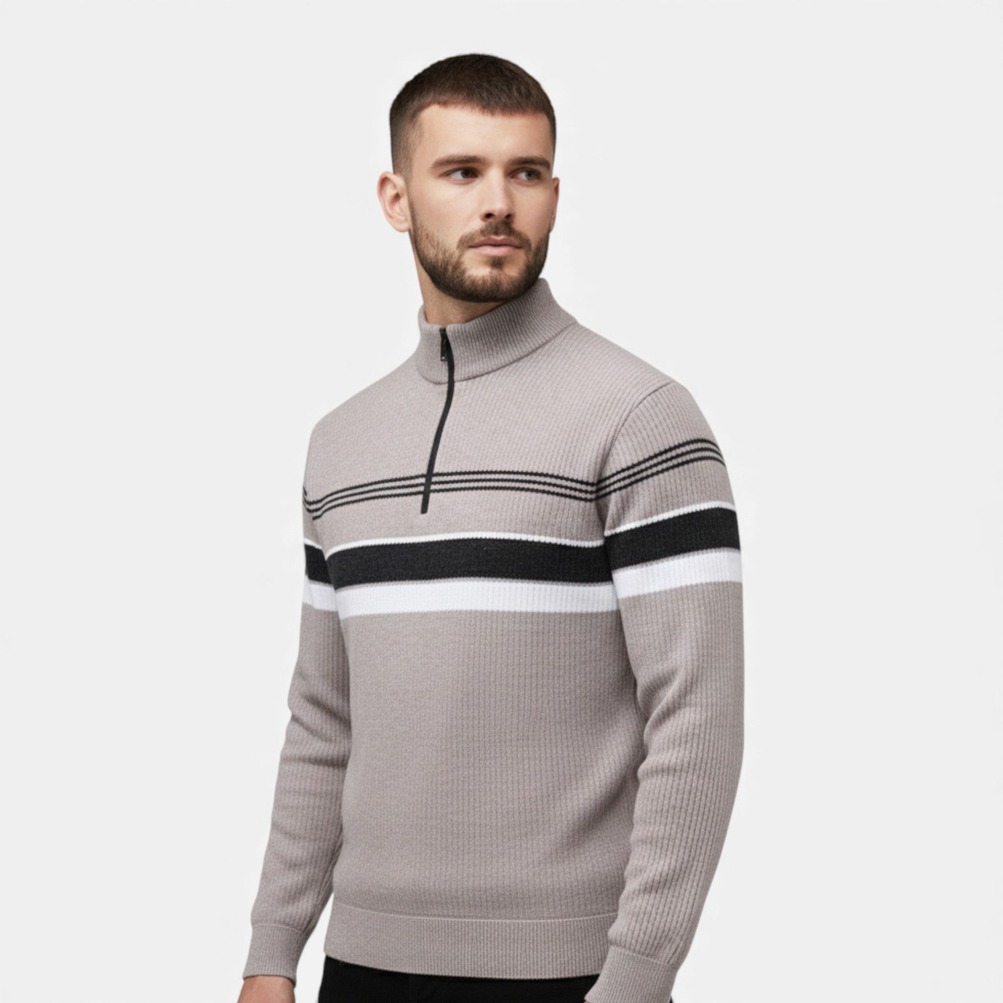 Maison Dresson | Men’s Thick Half-Zip Striped Knit Sweater