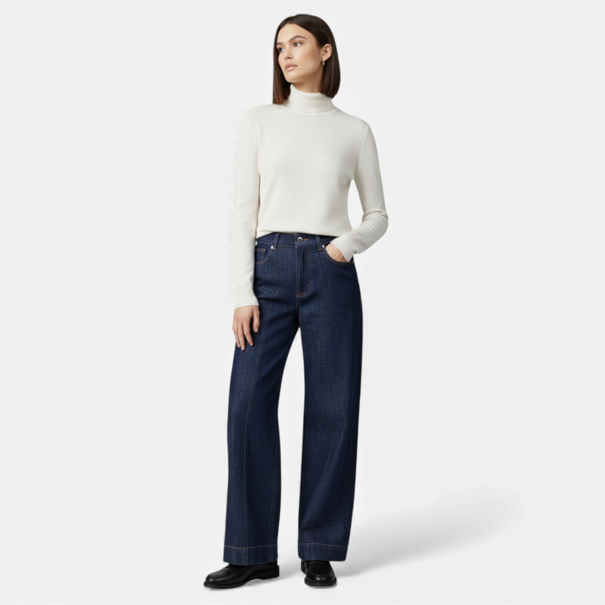Maison Dresson | Women’s High-Waist Wide Leg Cotton-Blend Jeans
