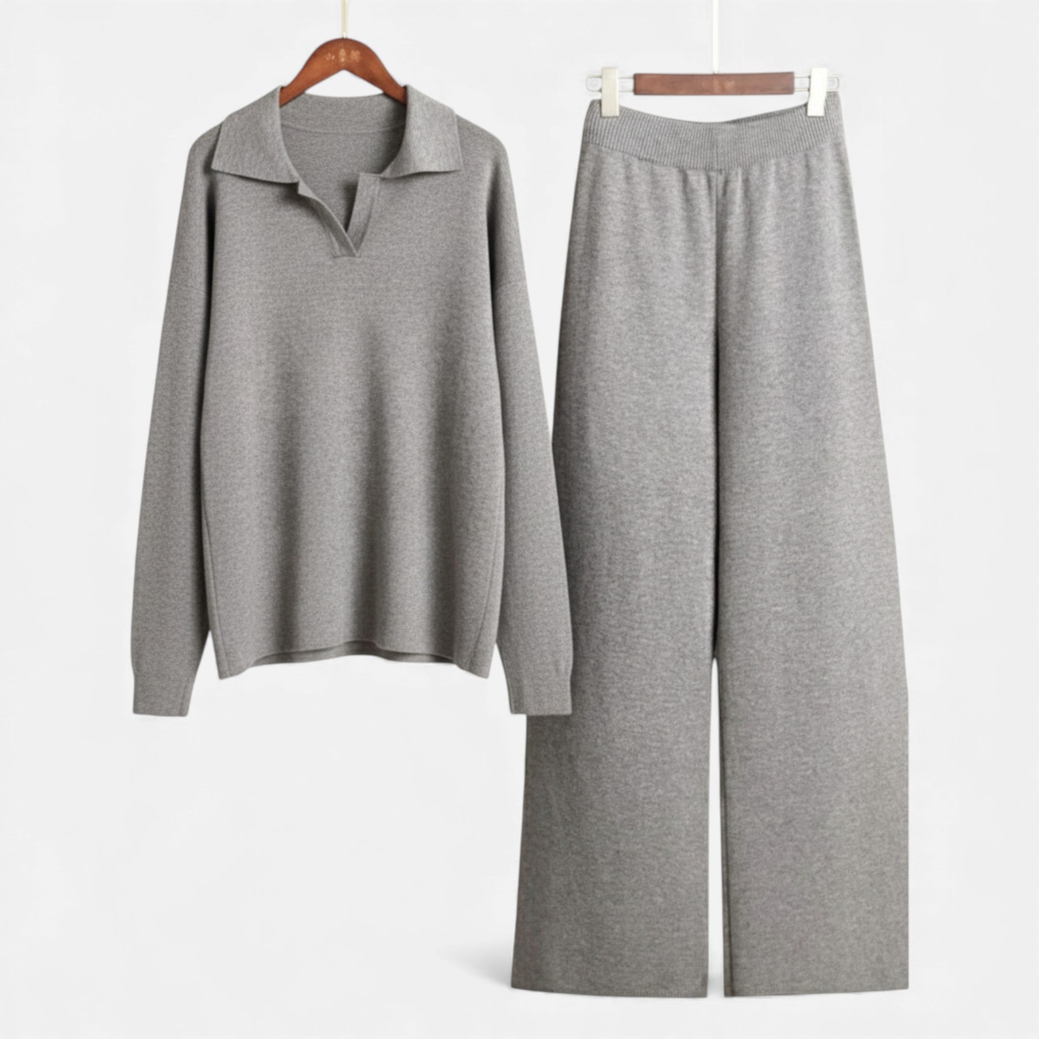 Maison Dresson | Women’s Cashmere-Feel Polo Lounge Set with Elegant Knit Detail