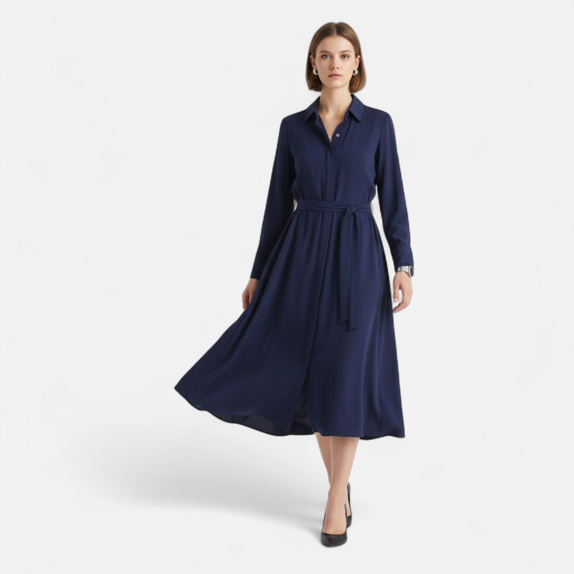 Maison Dresson | Women’s Slim-Fit Cotton-Blend Midi Shirt-Dress with Belt