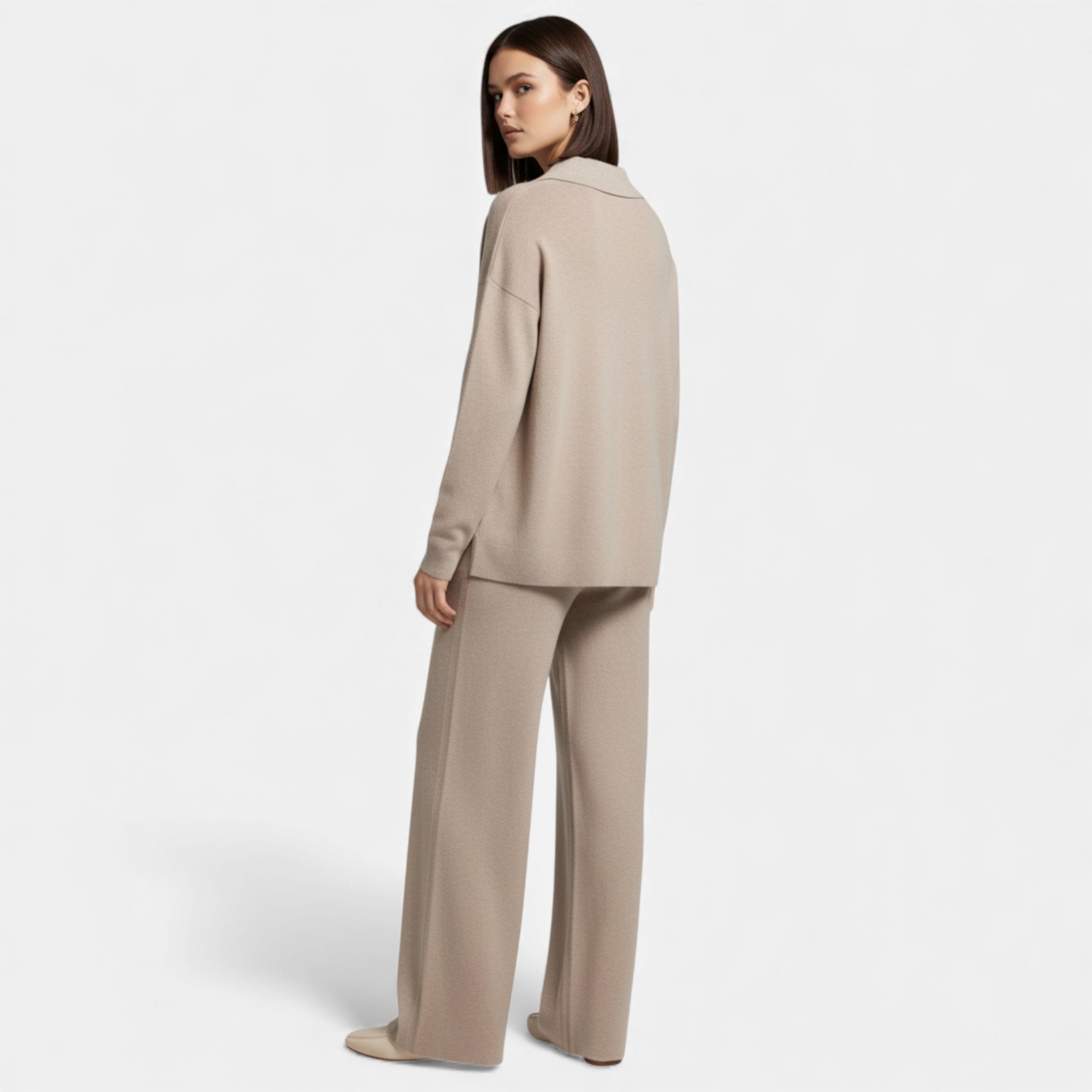 Maison Dresson | Women’s Cashmere-Feel Polo Lounge Set with Elegant Knit Detail