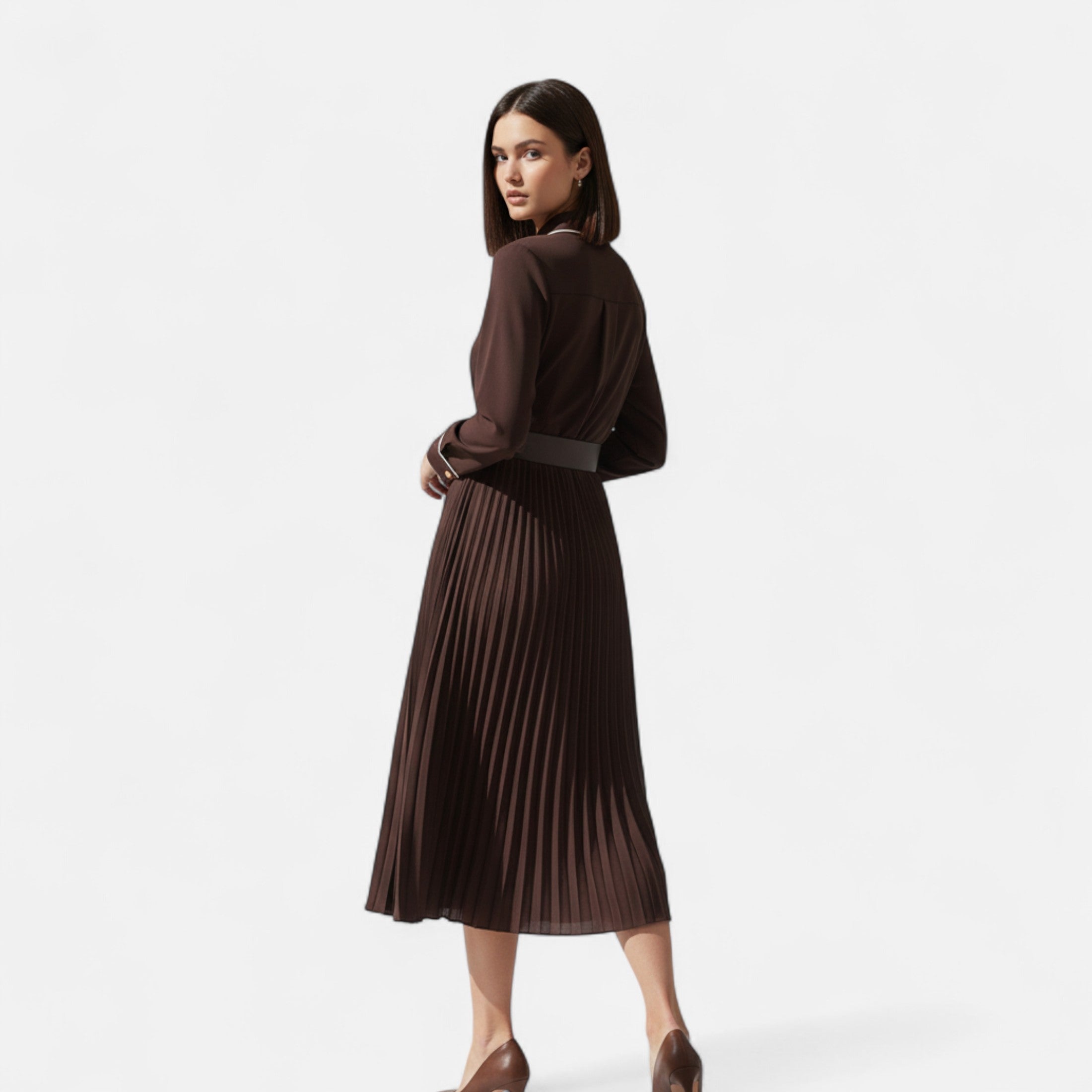 Maison Dresson | Women’s Chiffon Midi Dress – Turn-Down Collar Elegance
