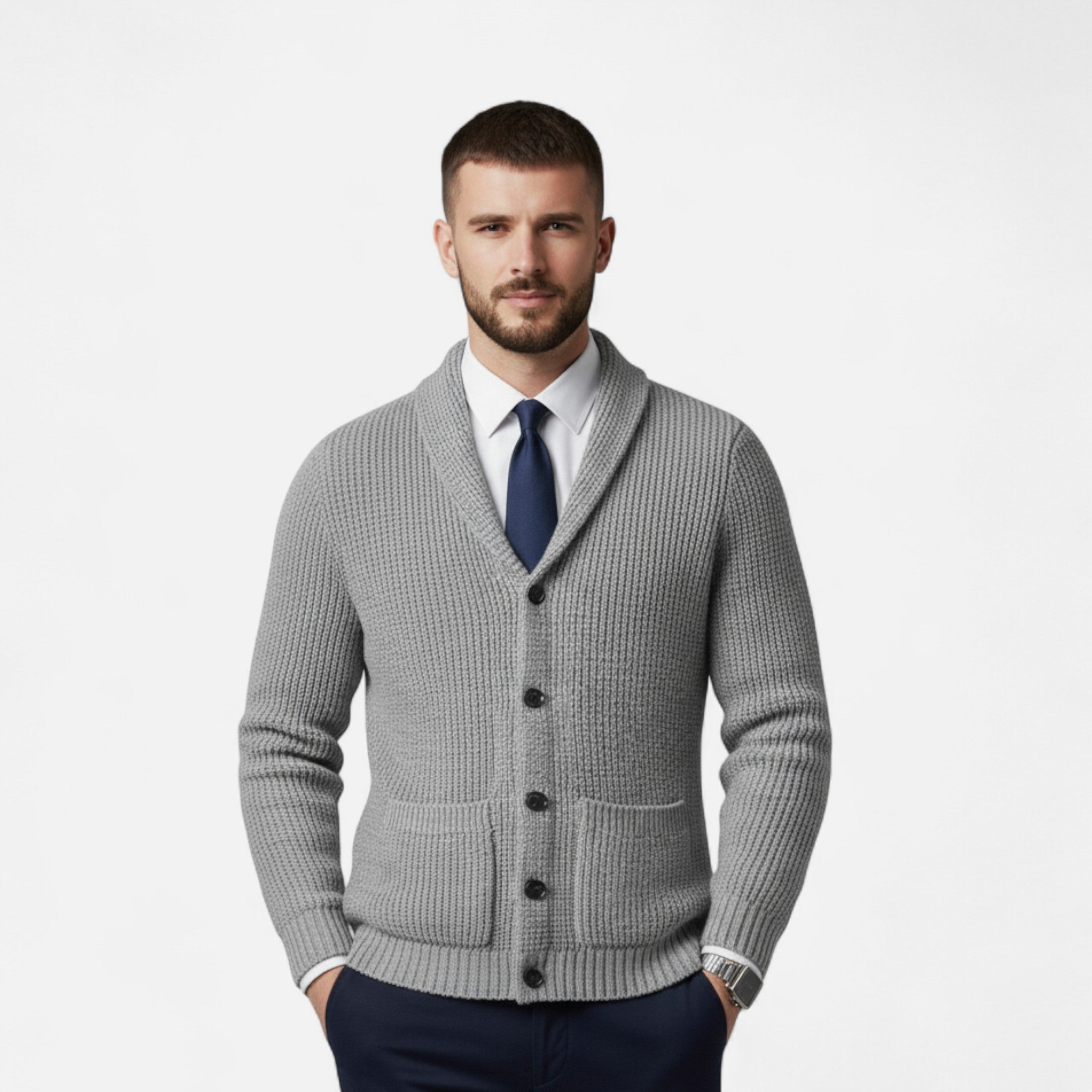 Maison Dresson | Men’s Button-Up Wool Cardigan – Classic Slim Fit Style