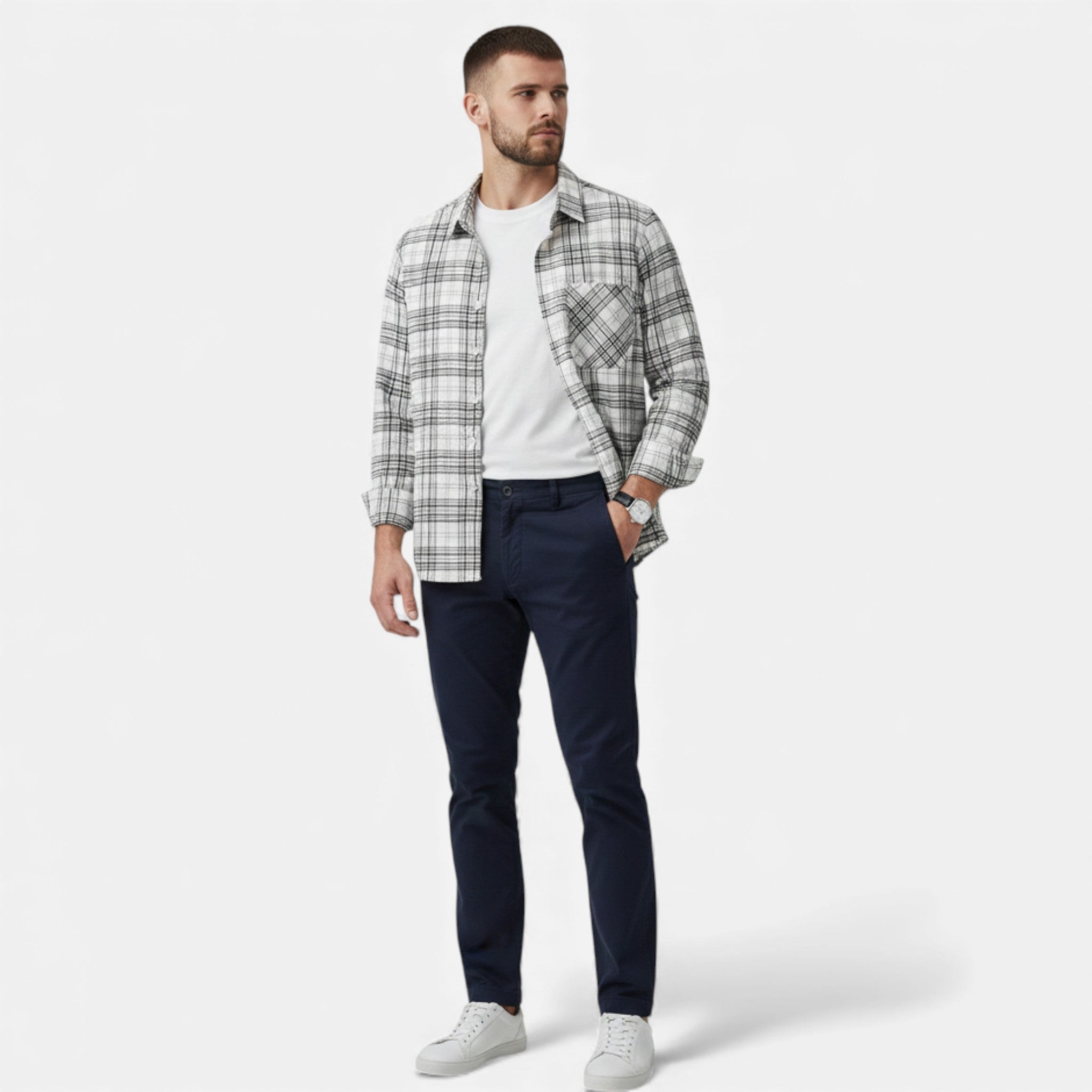 Maison Dresson | Men’s Plaid Long-Sleeve Loose Shirt with Pocket