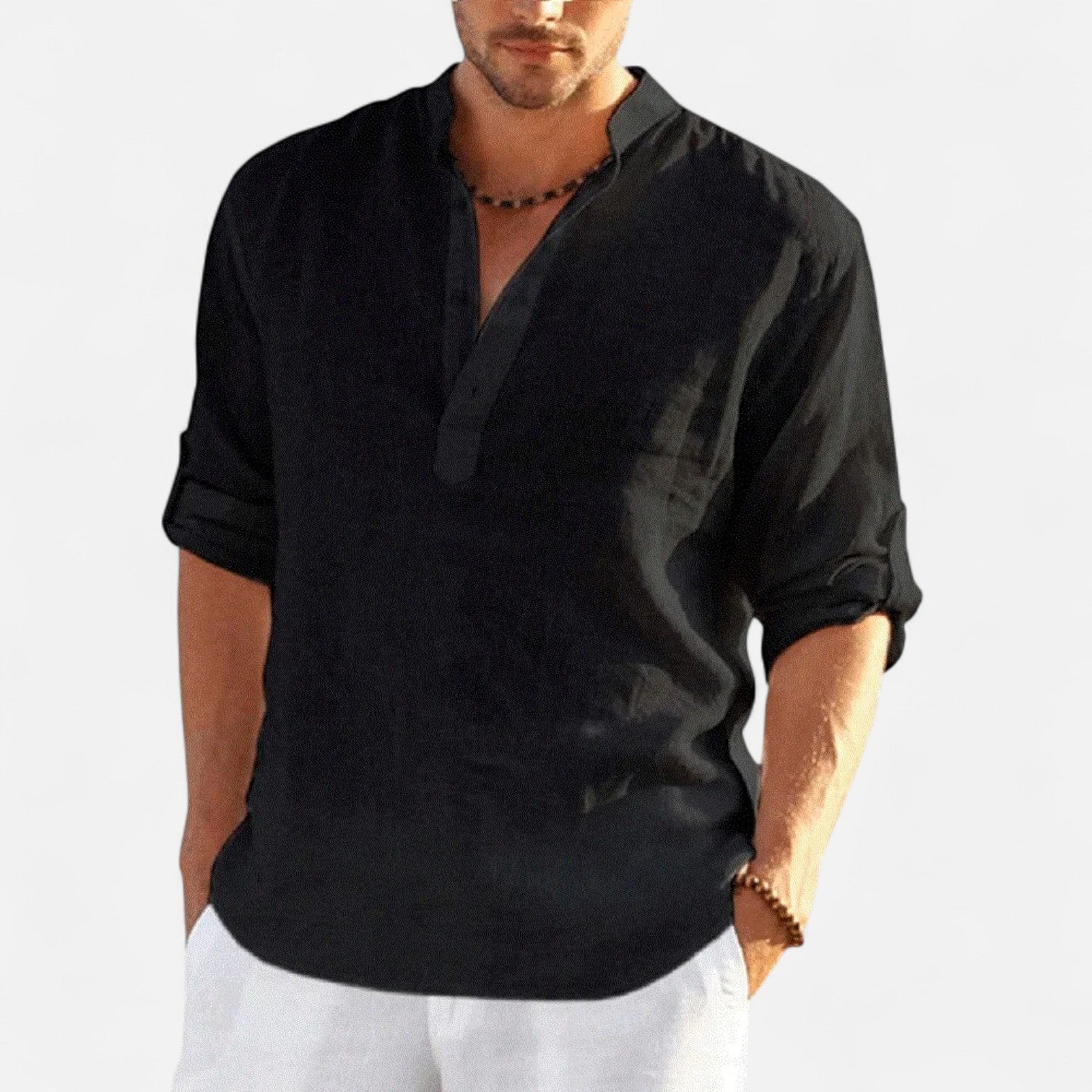 Maison Dresson | Men’s Cotton–Linen Long Sleeve Blouse – Breezy Elegance, Tailored Ease