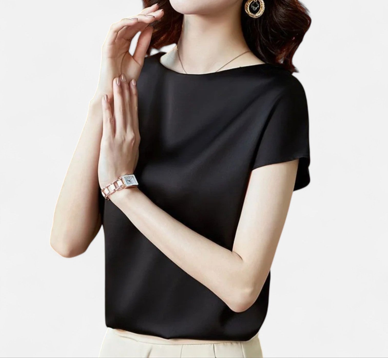 Maison Dresson | Women’s Satin Short Sleeve Blouse – O-Neck Silhouette, Fluid Elegance