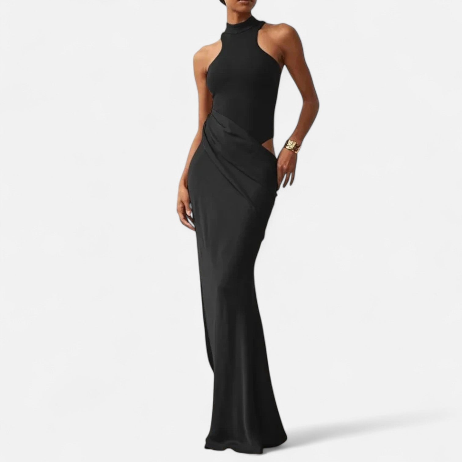Maison Dresson | Women’s Satin Hollow-Out Maxi Dress – Silken Flow, Sculpted Allure