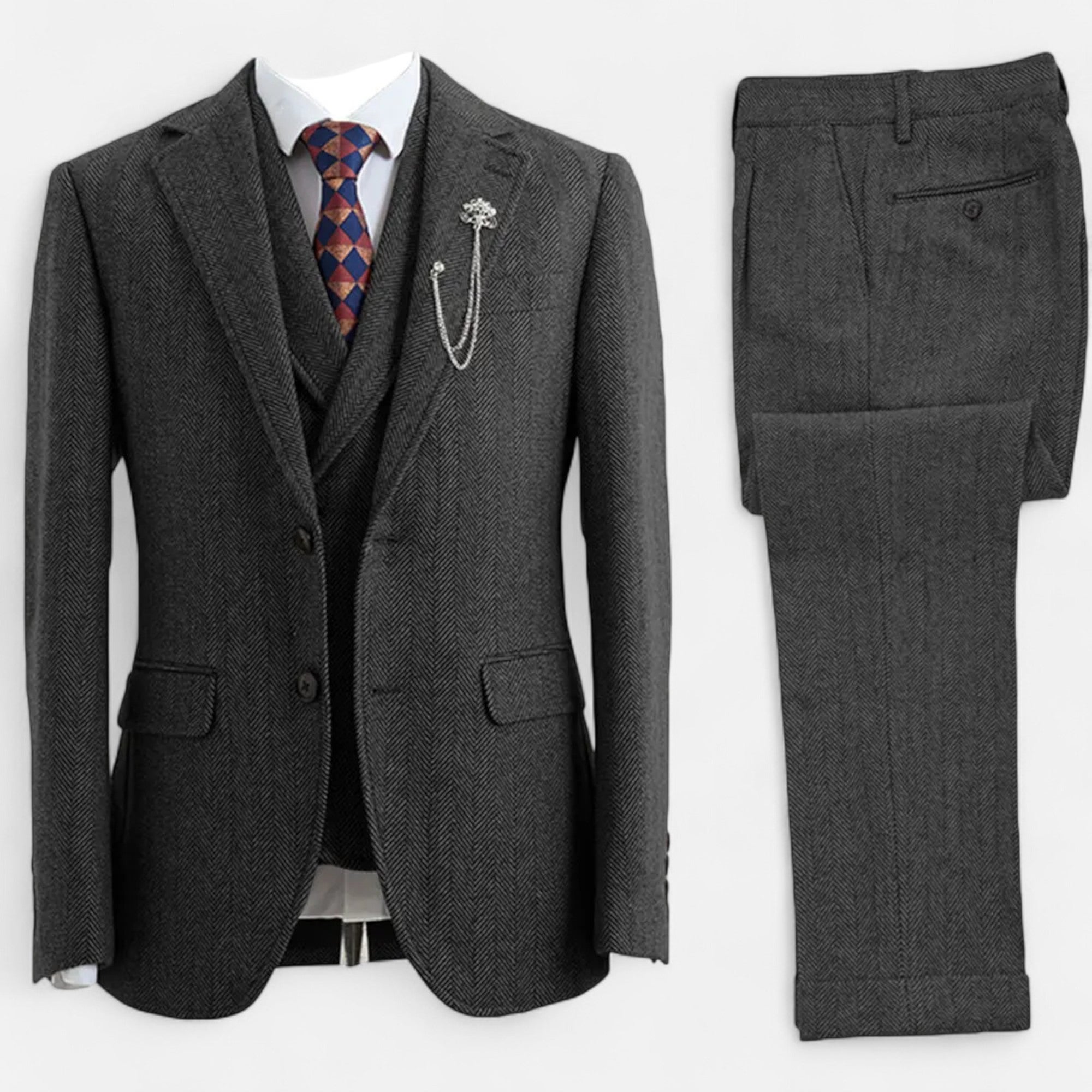 Maison Dresson | Men’s 3-Piece Tweed Herringbone Double-Breasted Suit