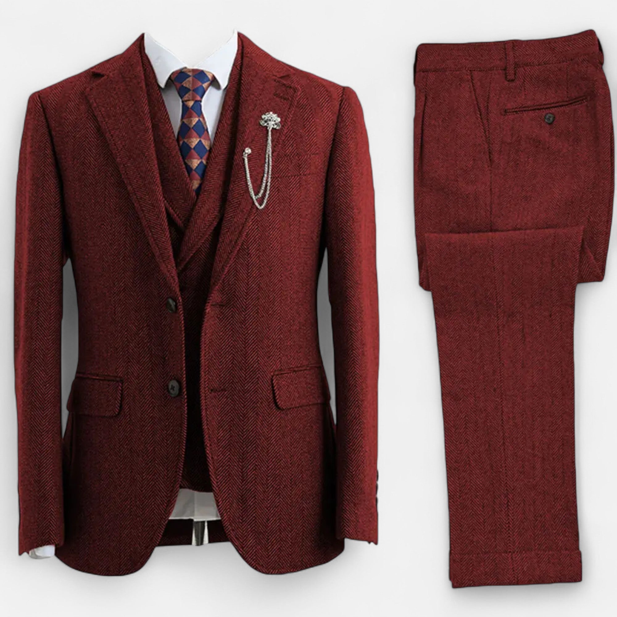 Maison Dresson | Men’s 3-Piece Tweed Herringbone Double-Breasted Suit