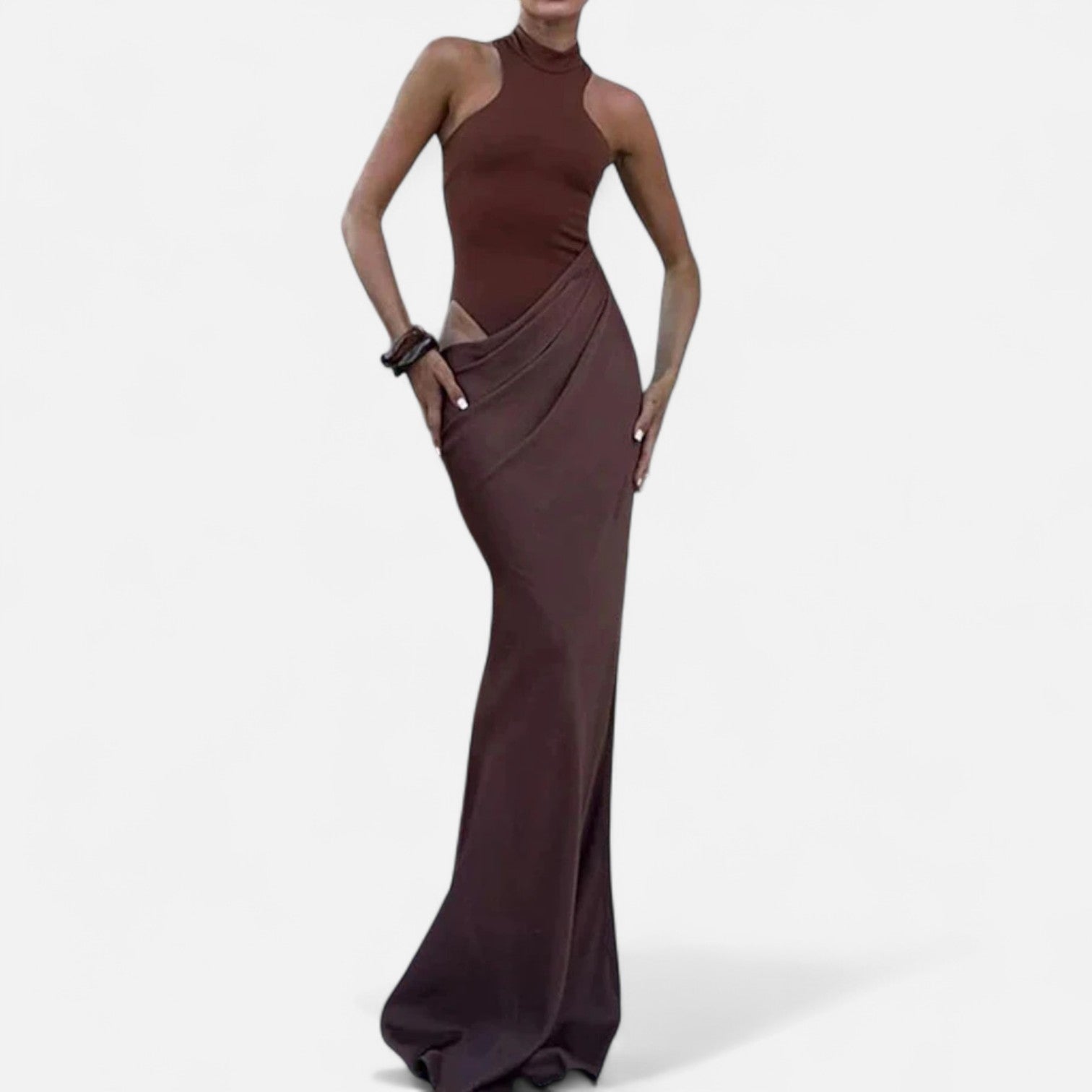 Maison Dresson | Women’s Satin Hollow-Out Maxi Dress – Silken Flow, Sculpted Allure