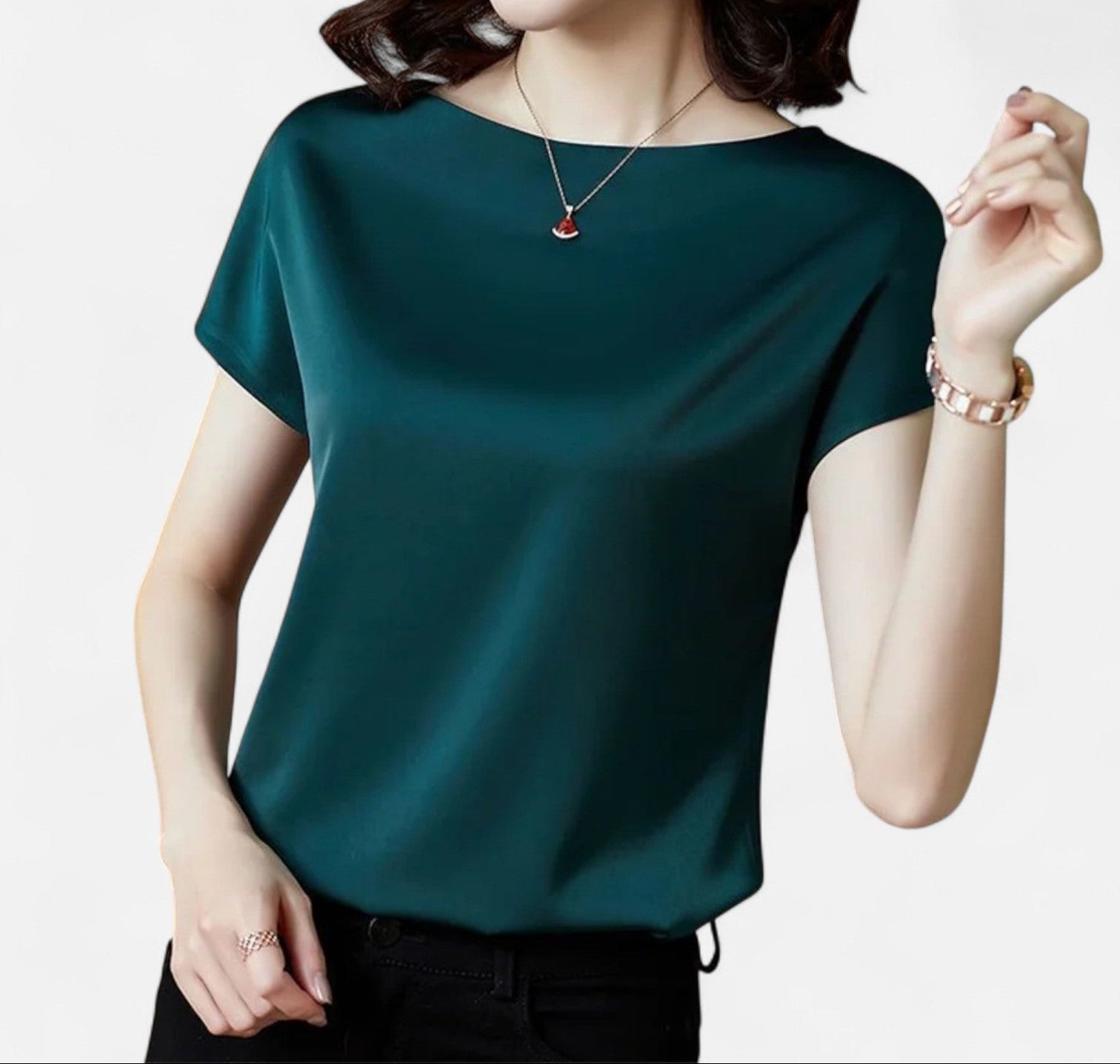Maison Dresson | Women’s Satin Short Sleeve Blouse – O-Neck Silhouette, Fluid Elegance