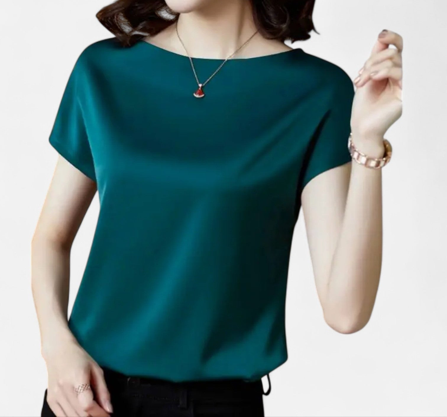 Maison Dresson | Women’s Satin Short Sleeve Blouse – O-Neck Silhouette, Fluid Elegance