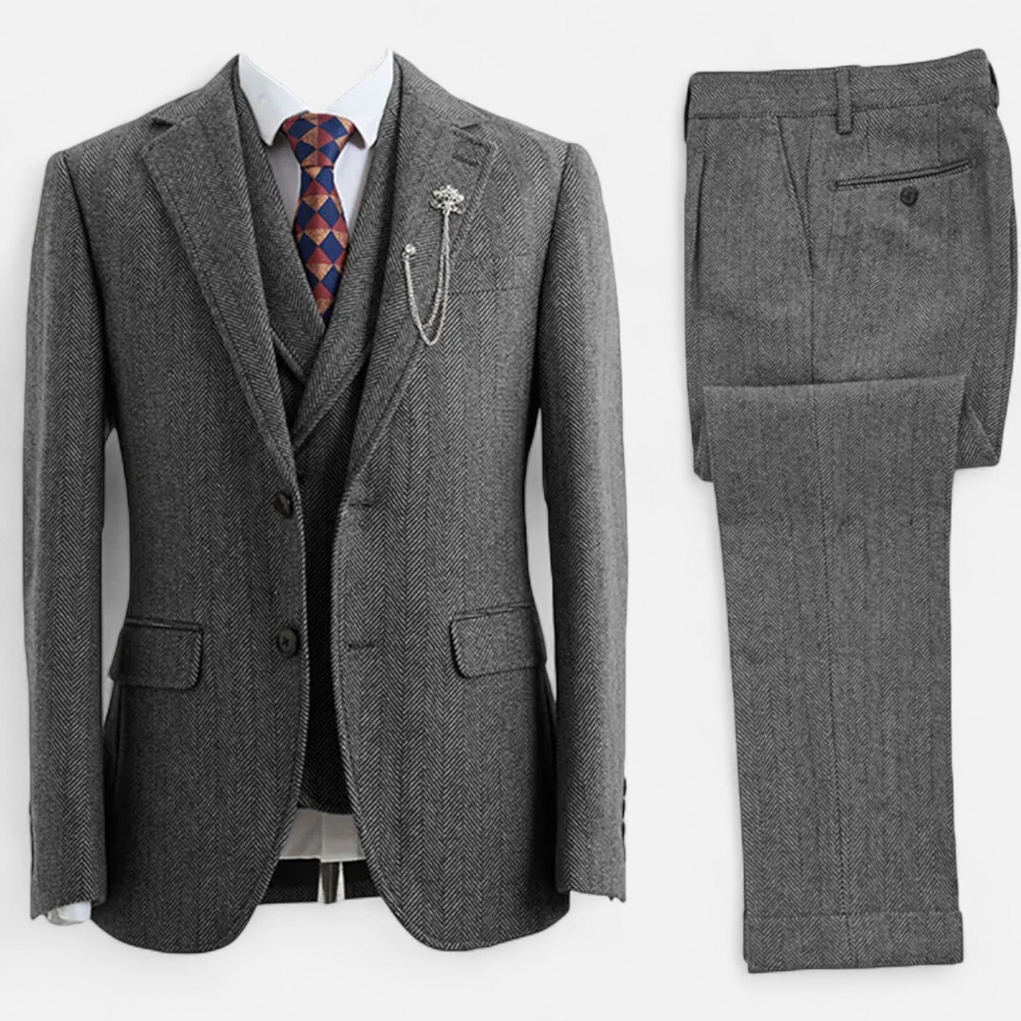 Maison Dresson | Men’s 3-Piece Tweed Herringbone Double-Breasted Suit