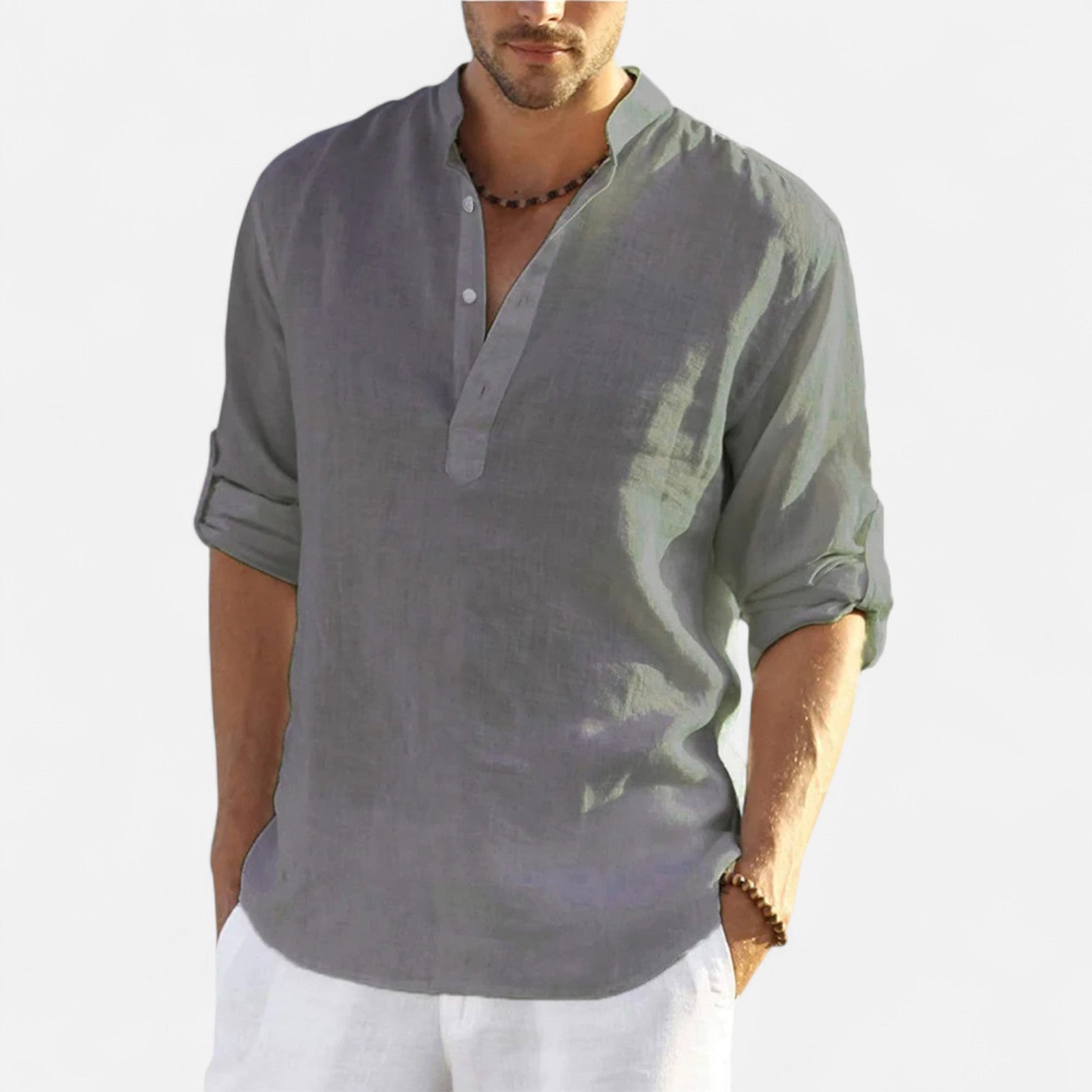 Maison Dresson | Men’s Cotton–Linen Long Sleeve Blouse – Breezy Elegance, Tailored Ease