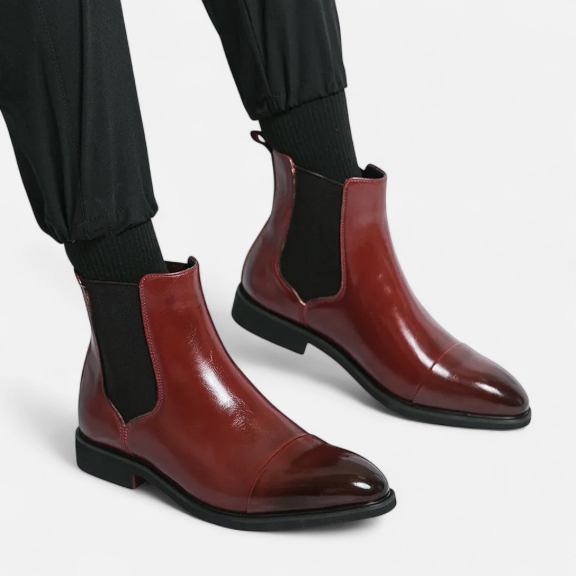 Maison Dresson | Men’s Chelsea Boots in Polished Noir with Red Sole
