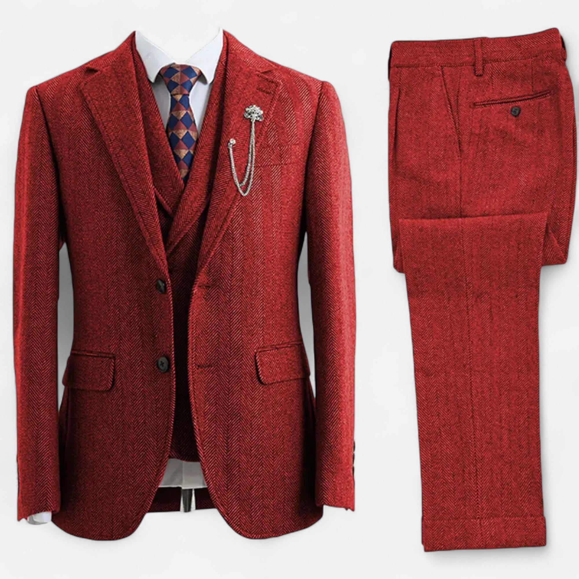 Maison Dresson | Men’s 3-Piece Tweed Herringbone Double-Breasted Suit