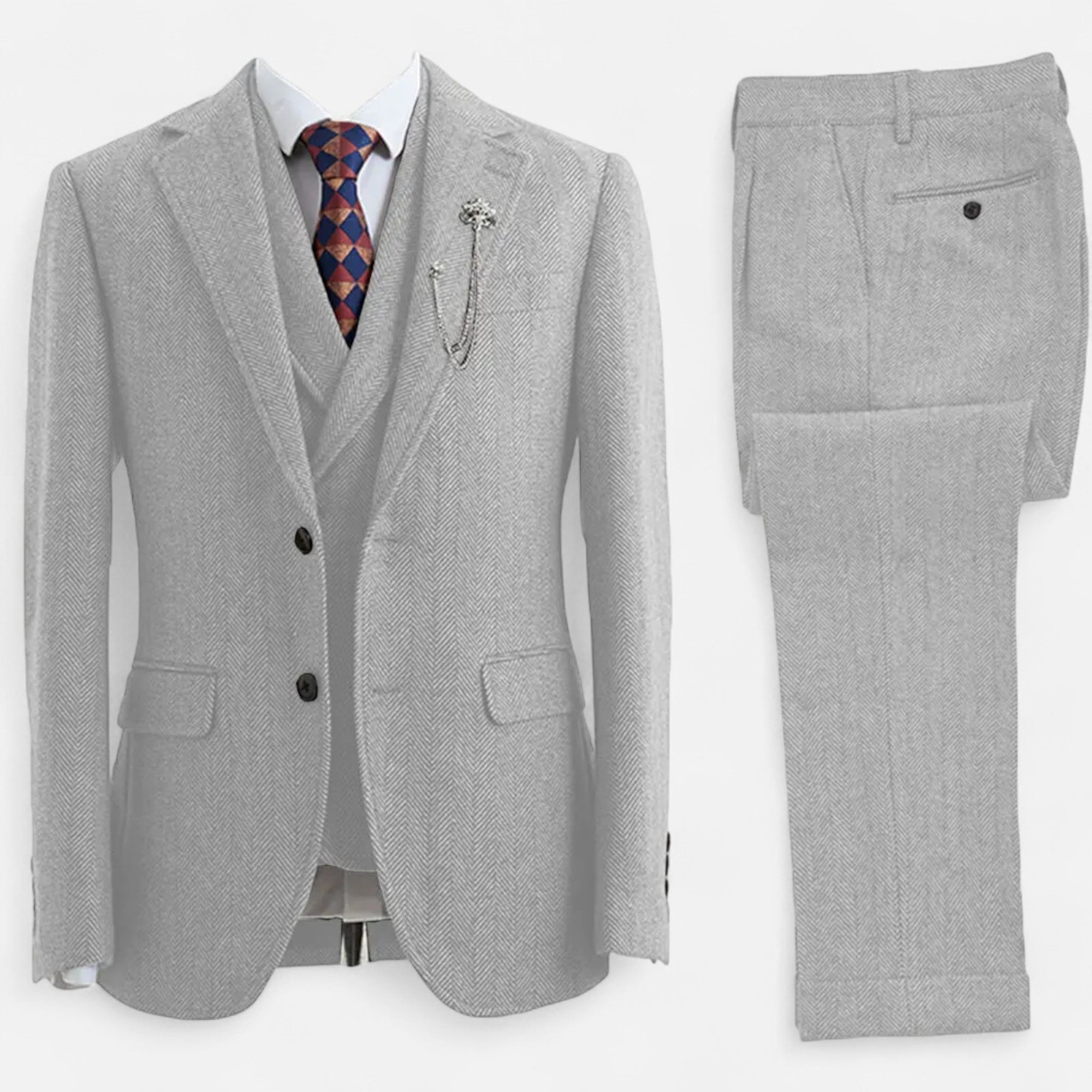 Maison Dresson | Men’s 3-Piece Tweed Herringbone Double-Breasted Suit